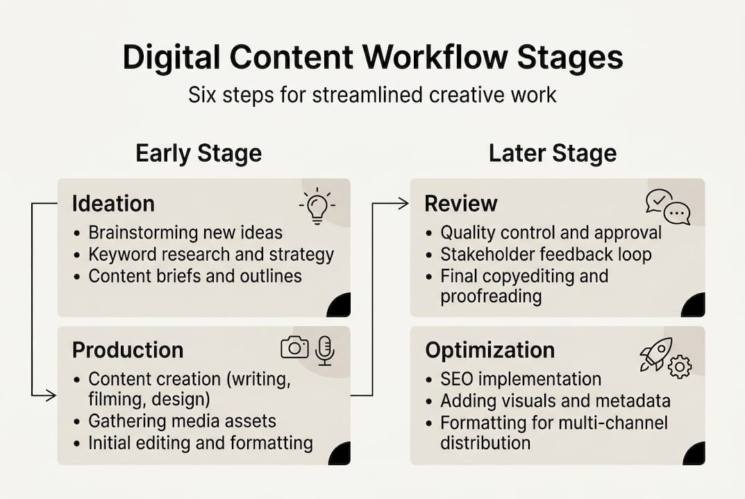Infographic with digital workflow stages and steps