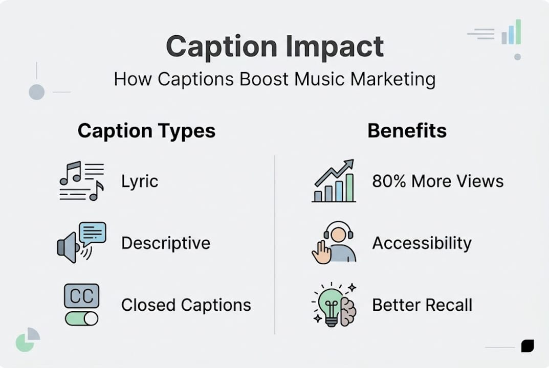 Infographic showing caption types and marketing benefits