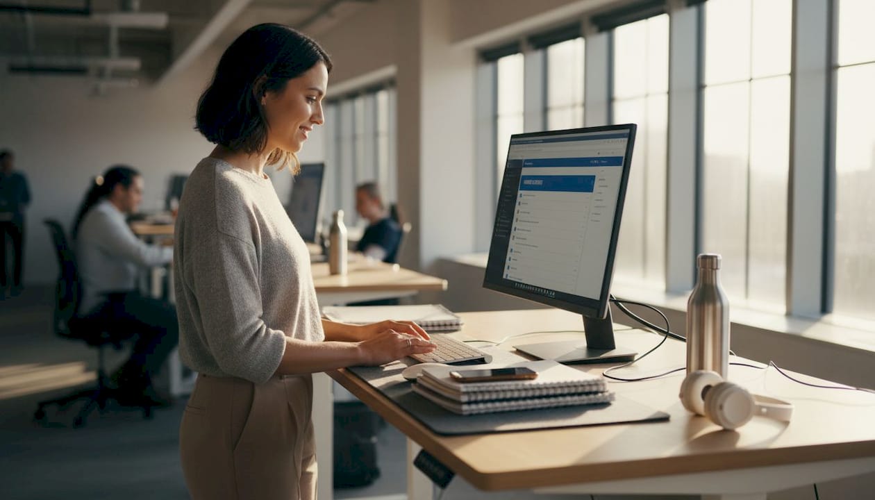 Marketer typing at project management dashboard