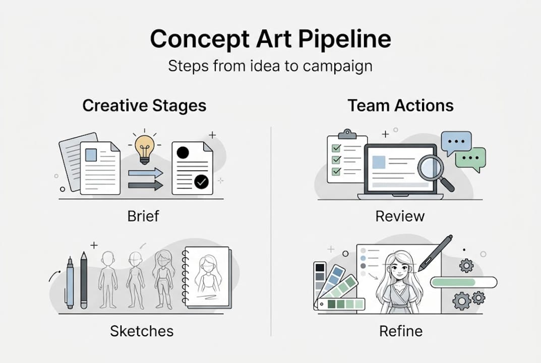 Infographic of steps in concept art pipeline