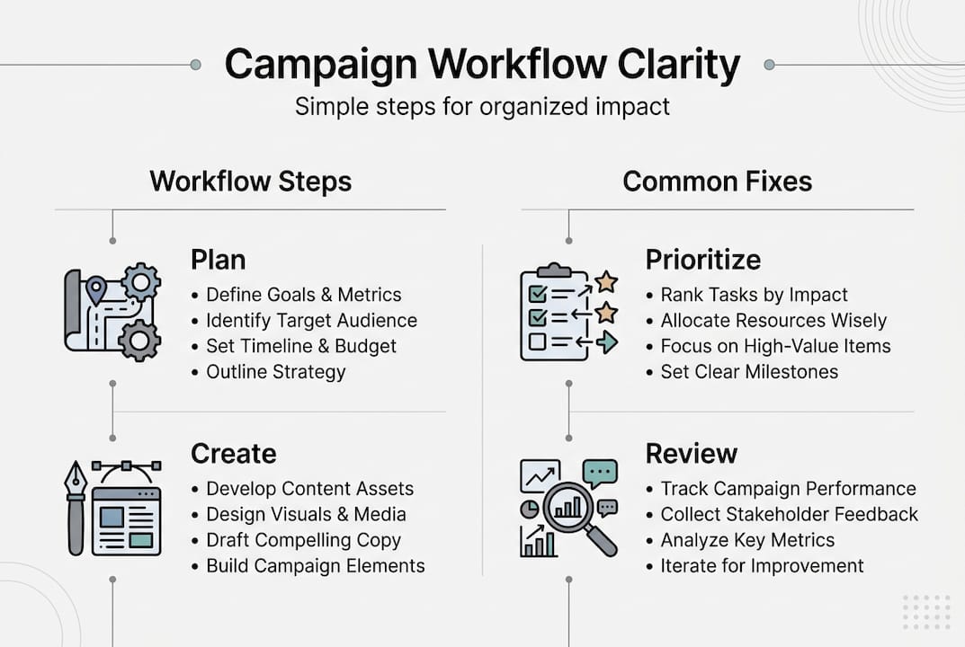 Infographic of campaign workflow clarity and fixes