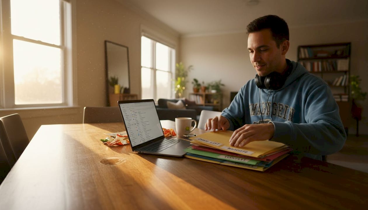 Entrepreneur sorting folders for campaign assets