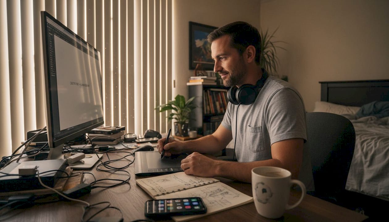 Home office music creation workspace