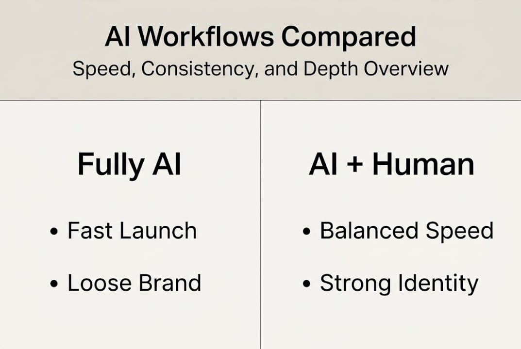 Infographic comparing ai and hybrid workflows