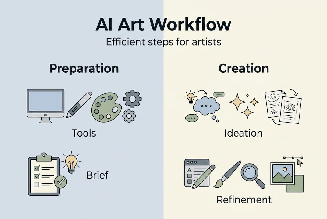 Infographic showing AI art workflow process
