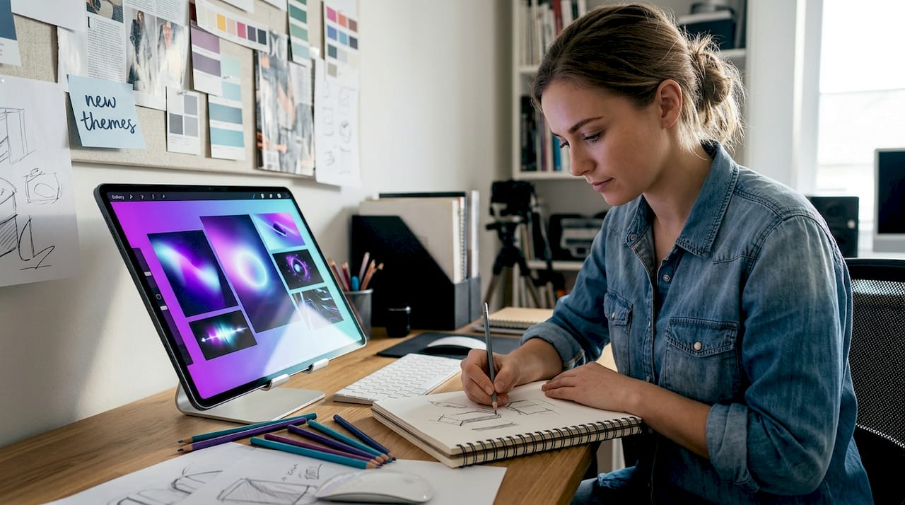 Artist brainstorming AI-generated concepts