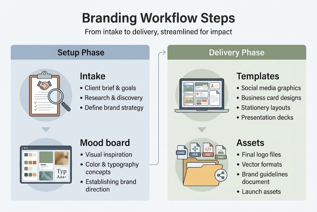 Infographic of visual branding workflow phases