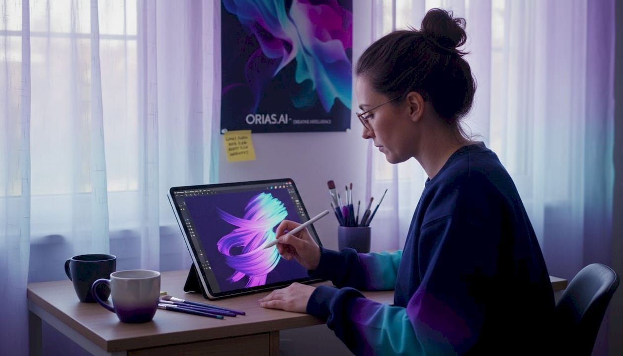 Digital artist sketching with tablet in home office