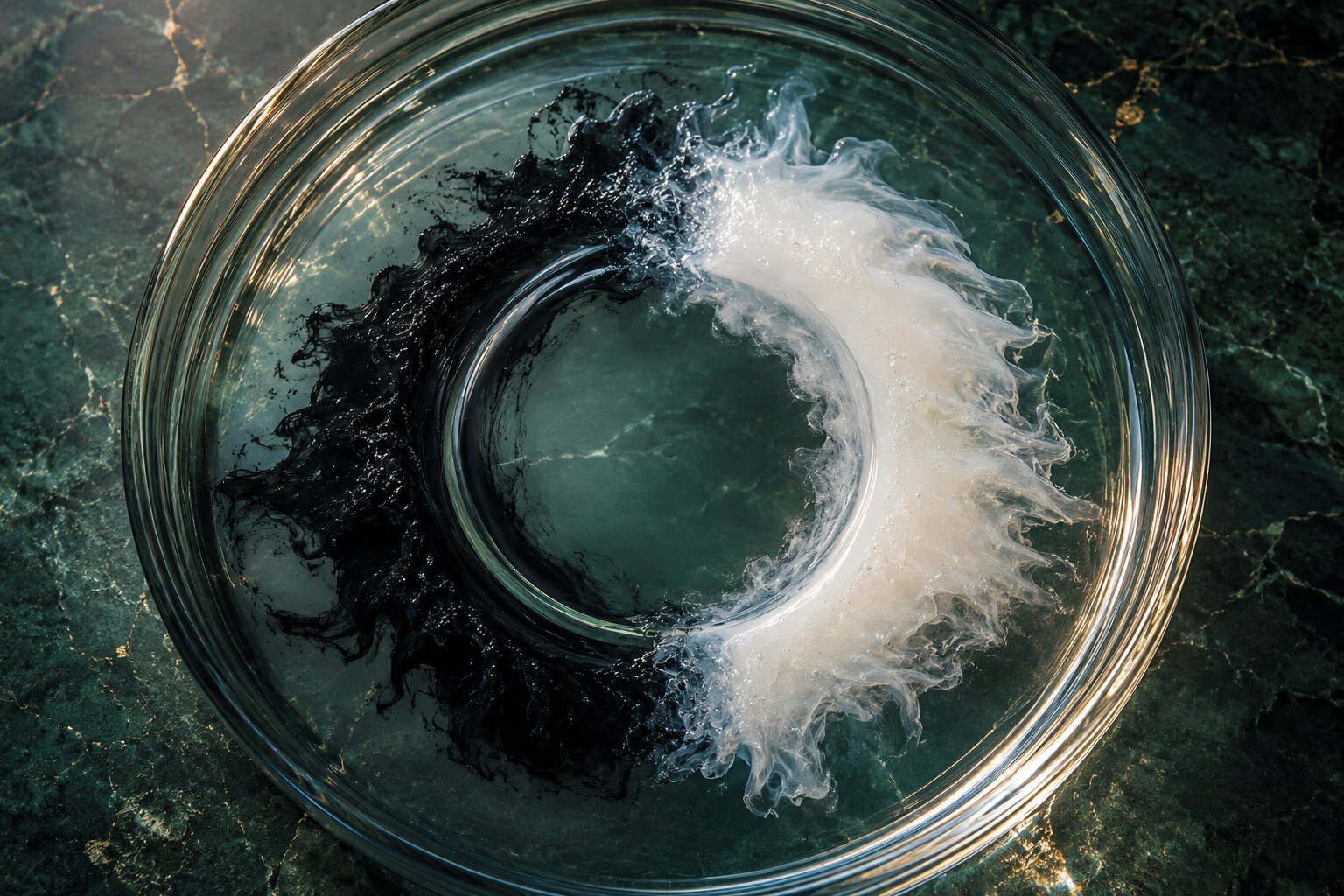 Abstract realistic liquid forms showing a complex idea becoming clear and understandable