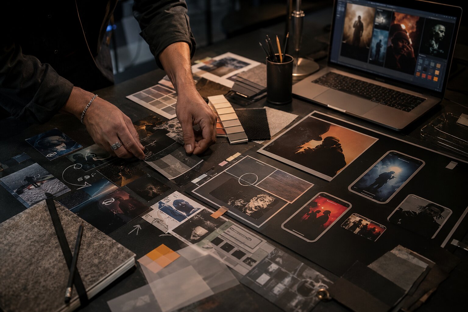 Creator turning mood board references into creative rules for an AI workflow