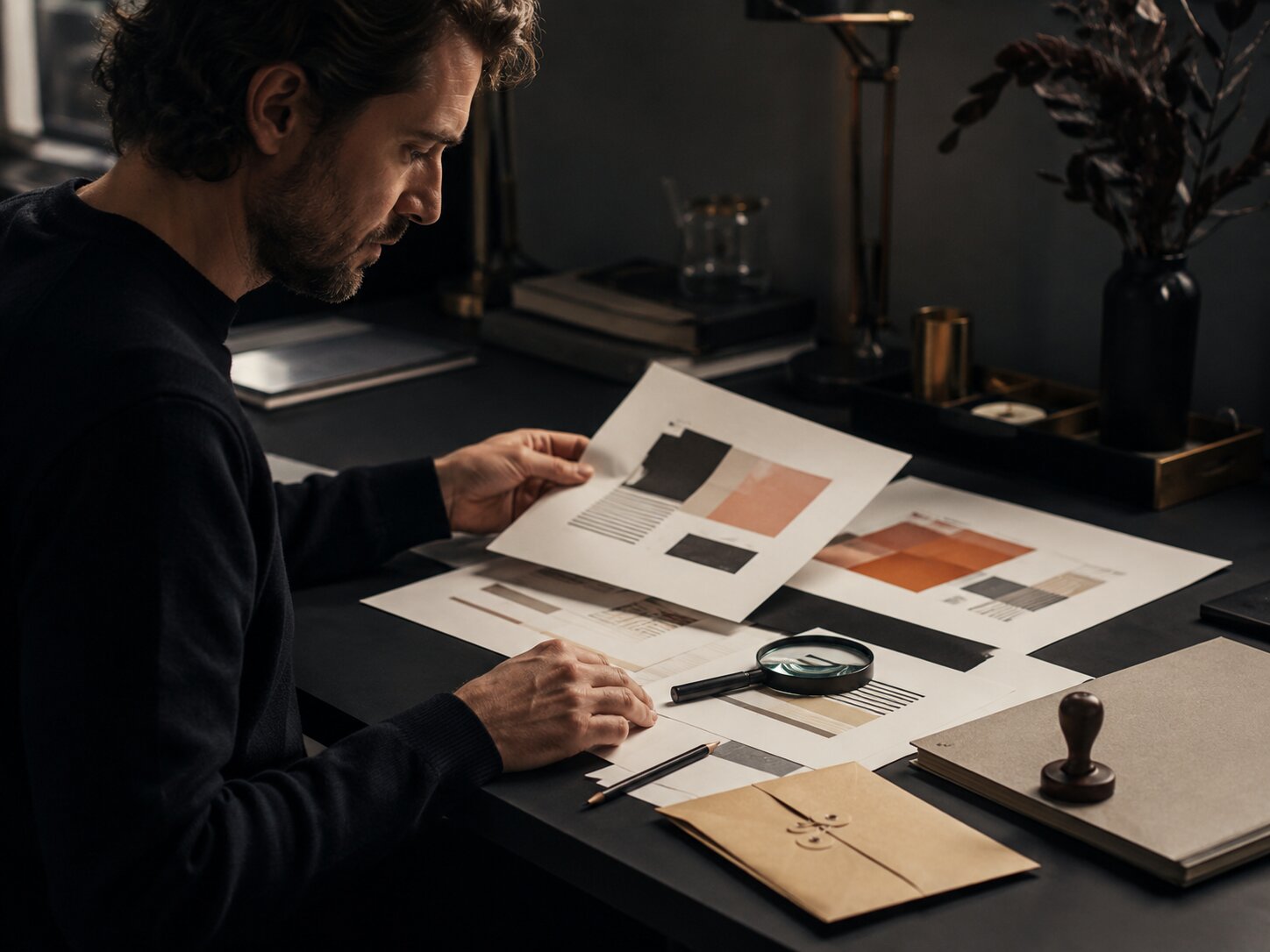 Creator checking AI-assisted creative materials for rights safety and publishing approval