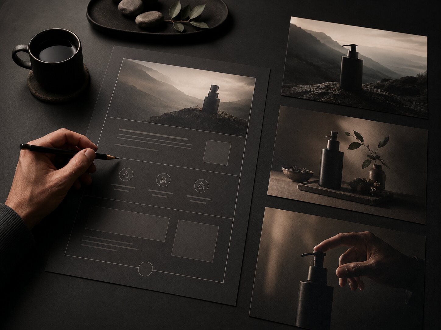 AI landing page visual strategy showing product messaging supported by cohesive creative assets