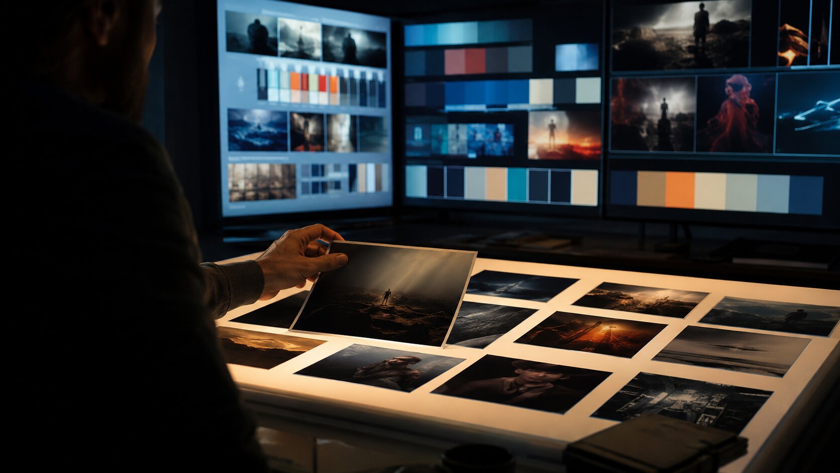 Creative director curating AI-generated visual concepts for a music and creator campaign