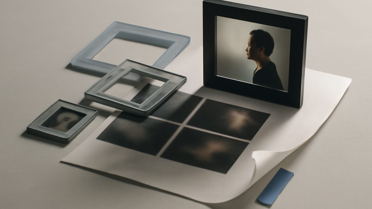 Layered crop frames comparing social-media cuts with a refined high-resolution video frame