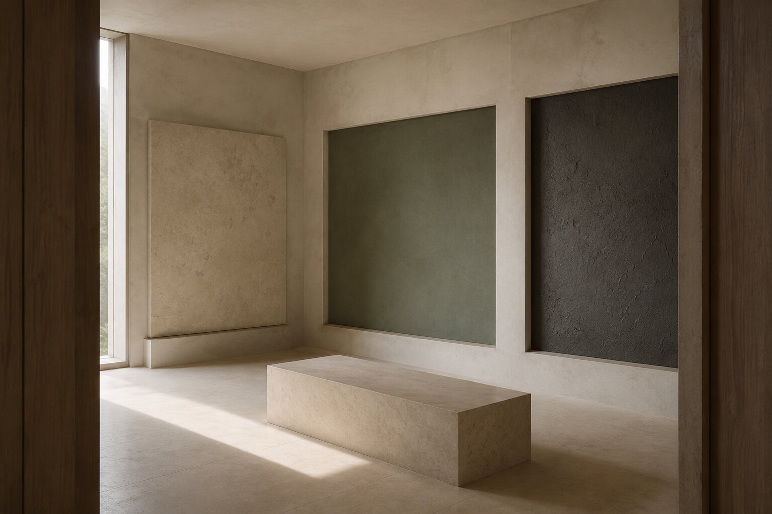 Quiet physical space representing brand taste calibration before creative asset production