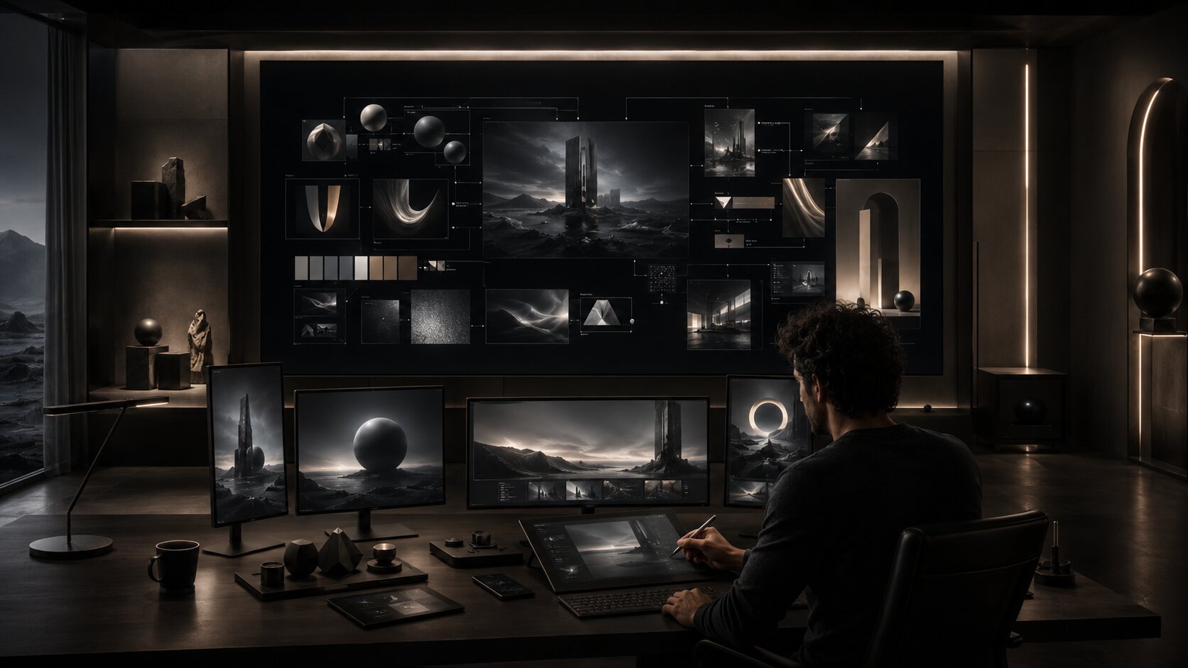 Brand world bible showing a coherent AI-assisted visual universe for creators