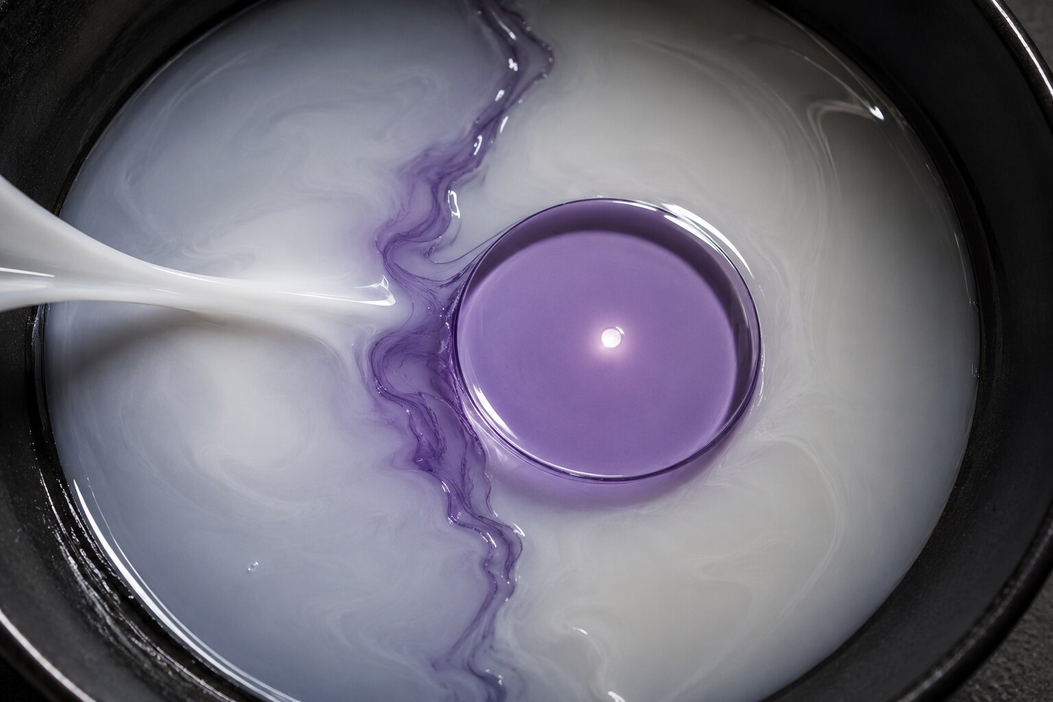 Abstract realistic liquid scene showing a visual signal becoming clear and discoverable