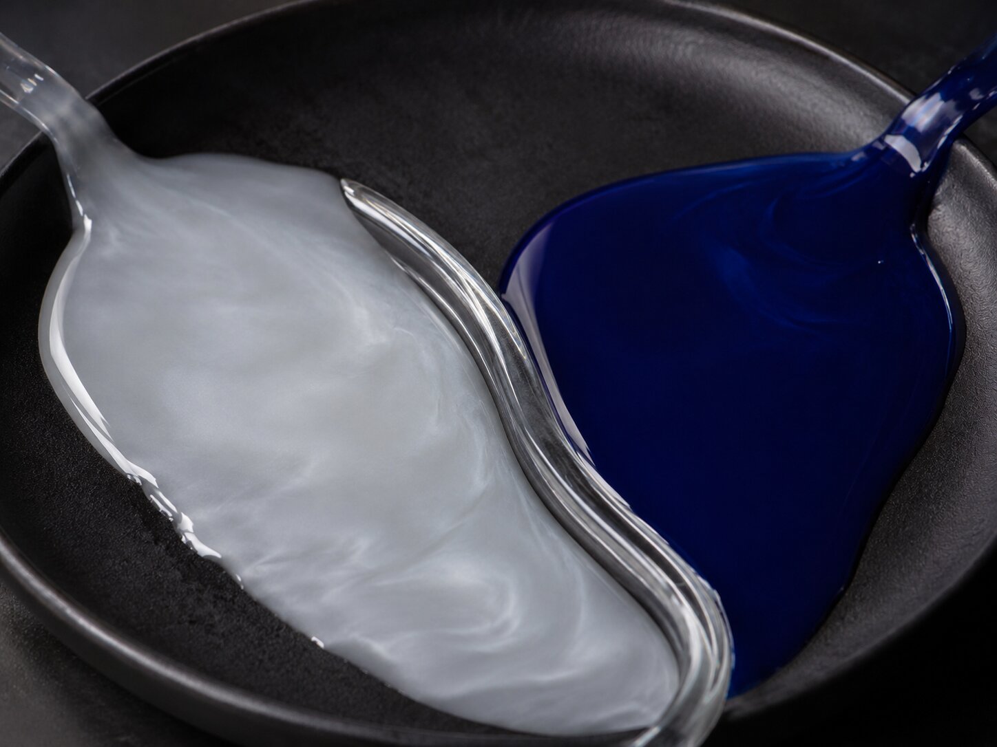 Abstract realistic liquid scene showing two different visual outcomes clearly separated