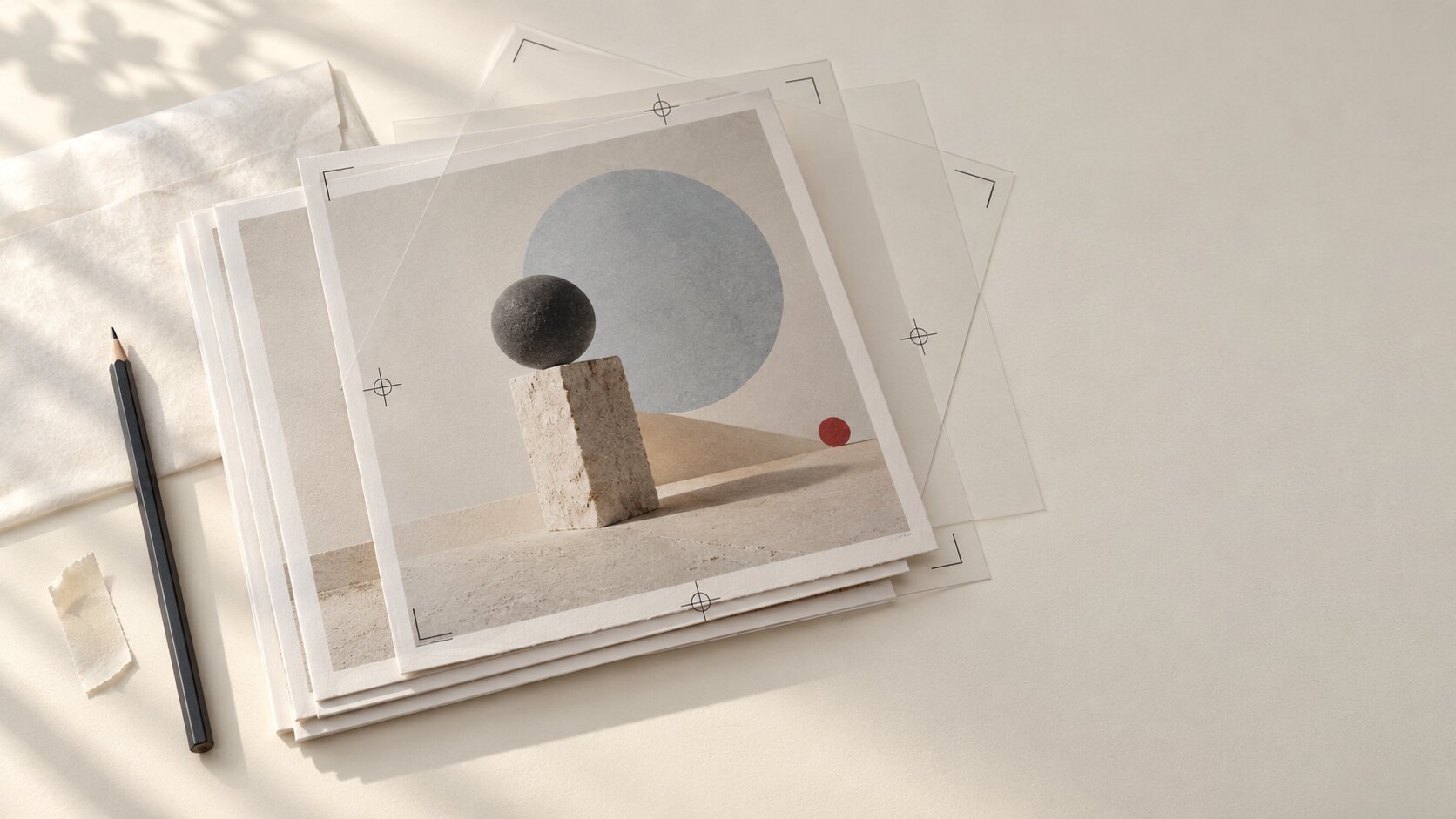 A stack of nearly identical campaign photographs is aligned under translucent registration sheets, with the newest image visibly drifting away from the original composition.