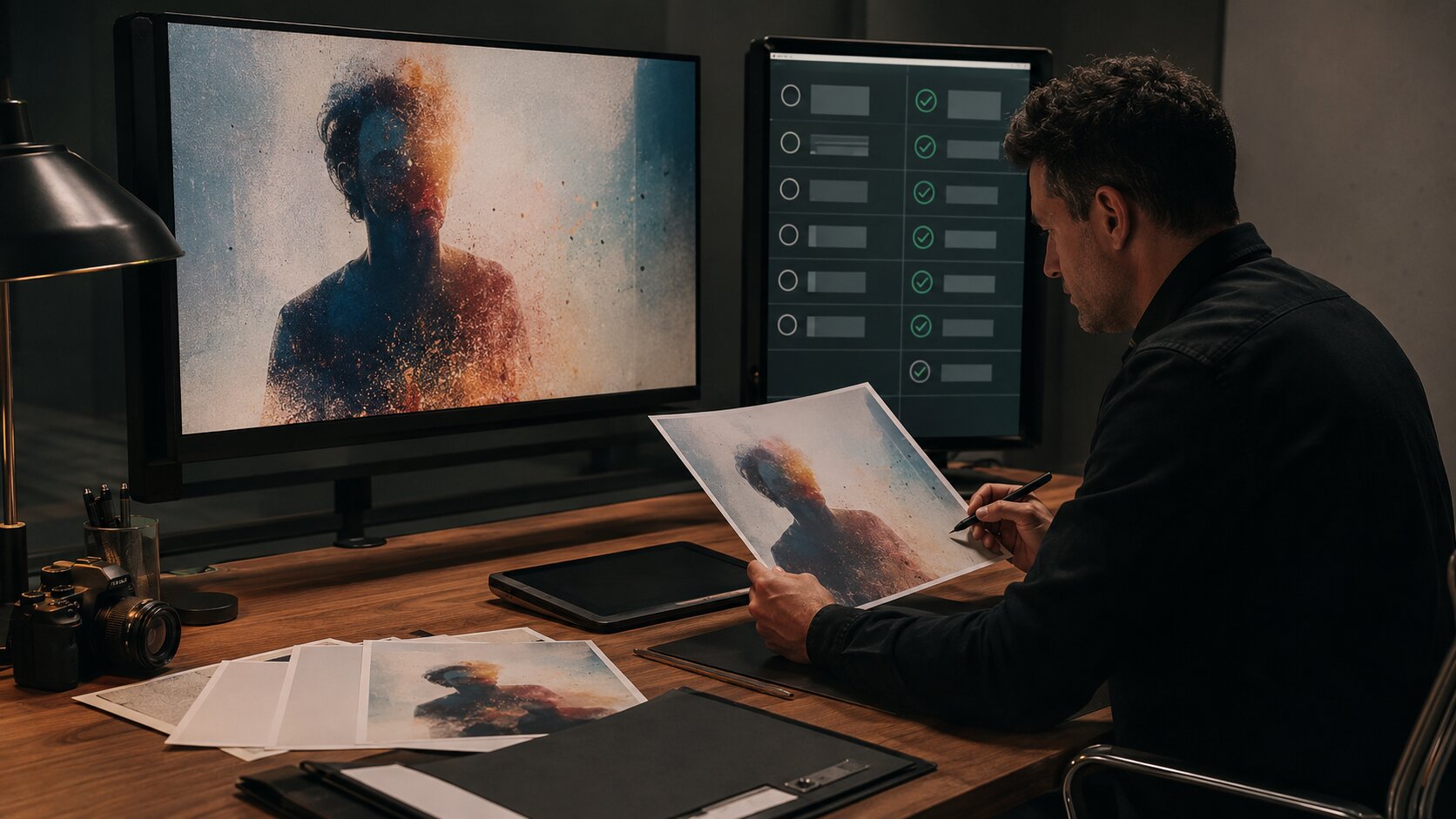 Creative director reviewing AI-generated content before publishing