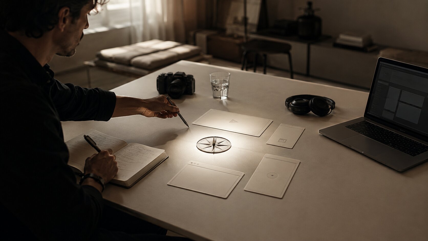 Creative director organizing brand point of view notes before making content