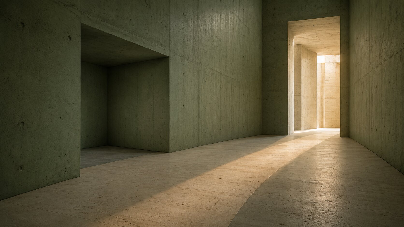 An empty architectural review hall where a blocked route has been replaced by a clearer path into the next production space