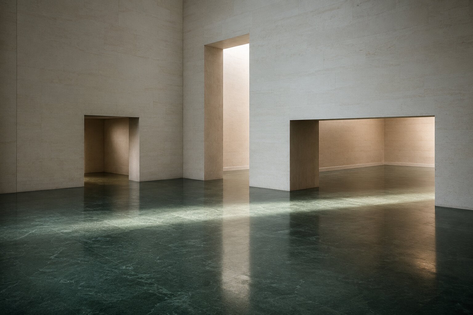 An empty architectural atrium showing visual assets becoming easier to discover across channels