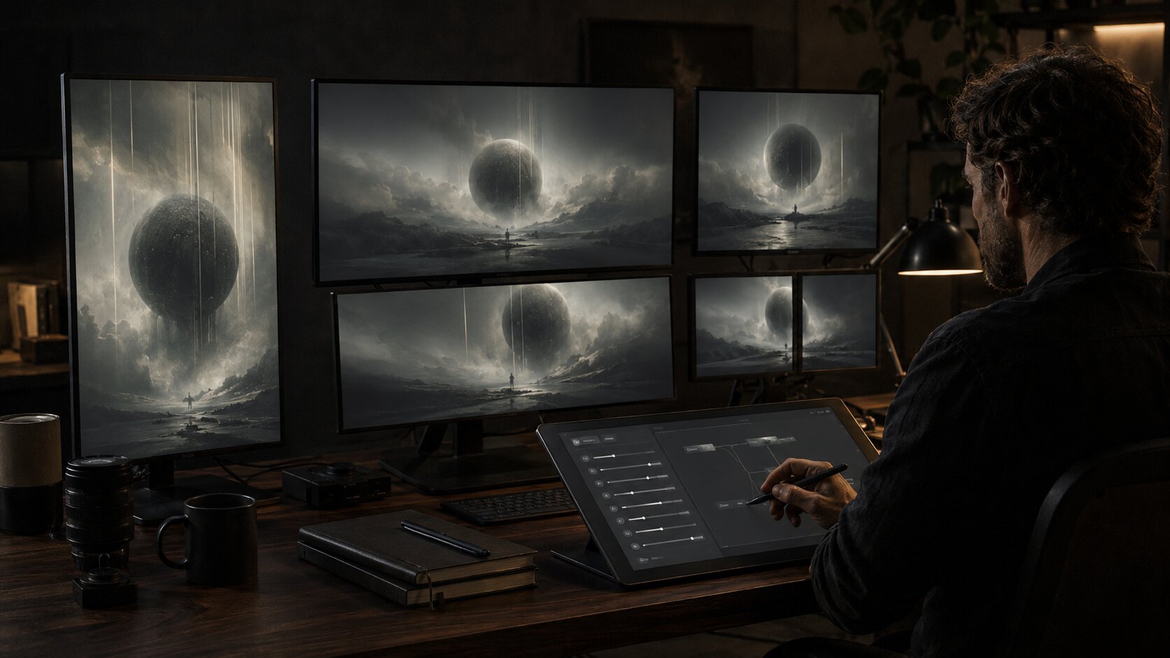 Visual system showing consistent AI-generated assets adapted across formats