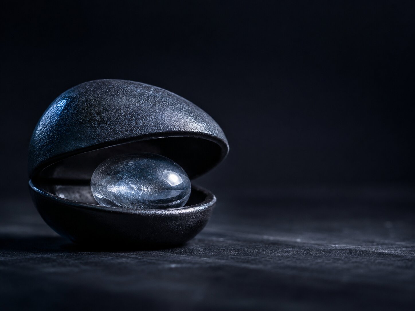 A single glass seed revealing value before being opened, symbolizing zero-click AI content
