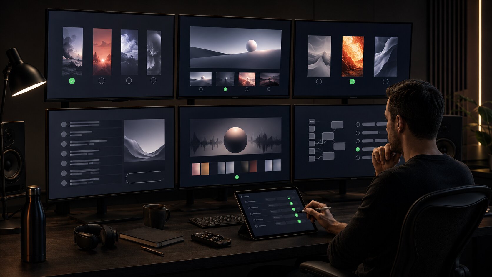 Human creator reviewing AI-generated content ideas before publishing