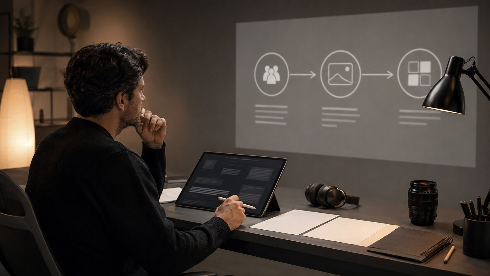 Creative lead reviewing an AI-assisted creative brief before campaign production