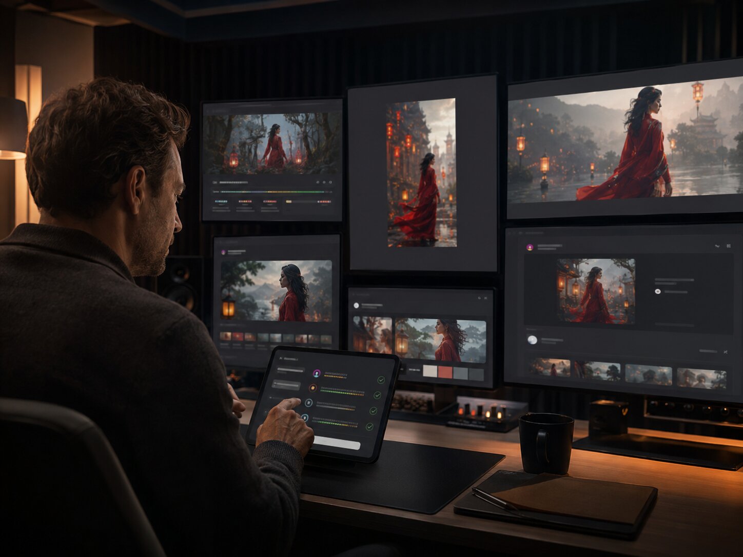 Human creator reviewing AI-localized content before publishing across different markets