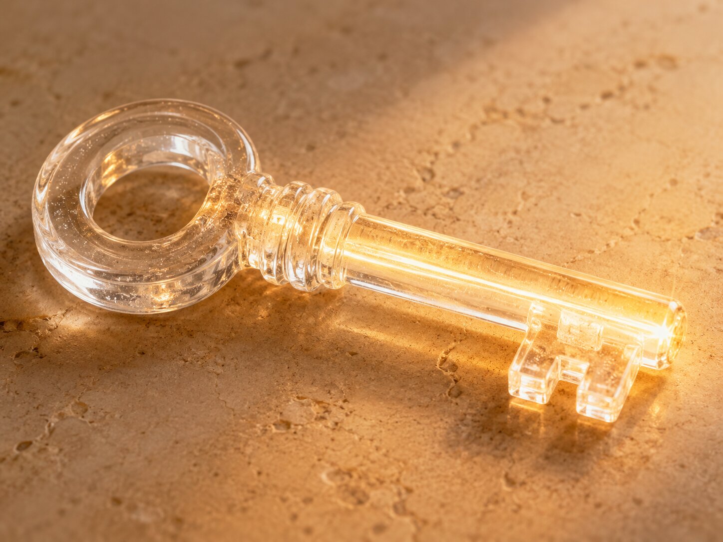 A single illuminated glass key symbolizing a clear and guided first product experience
