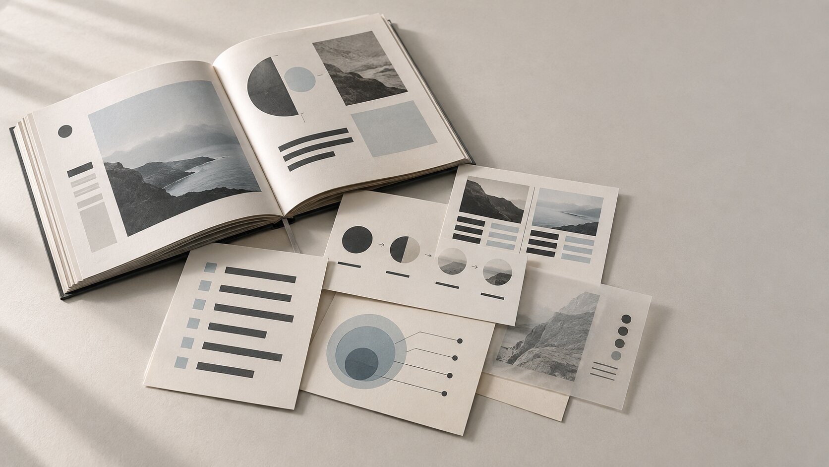 A printed creative guide opens into a fan of detachable reference cards designed to be saved and reused.