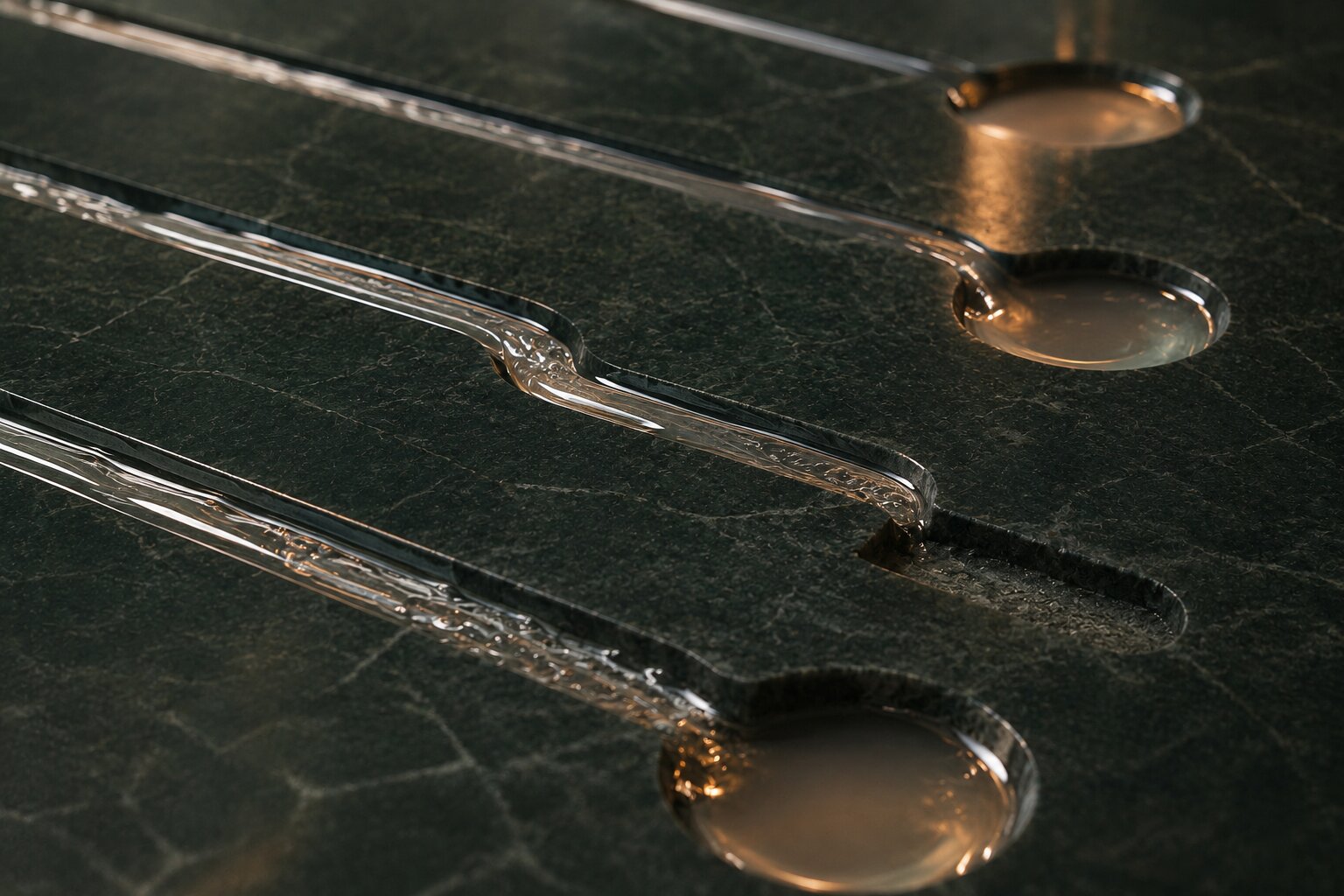 Abstract realistic liquid channels showing one missing campaign asset path before production