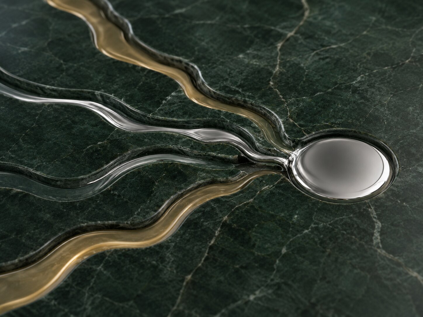 Abstract realistic liquid scene showing many AI iterations converging into one selected idea