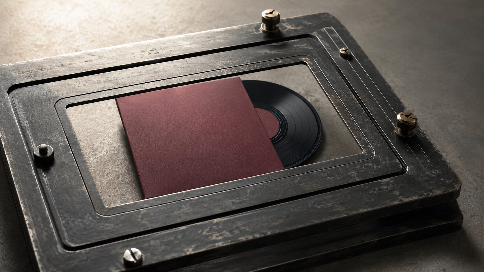 A worn adjustable crop frame holds one product composition safely inside both wide and narrow viewing limits, representing the need to design email headers for mobile cropping from the start.