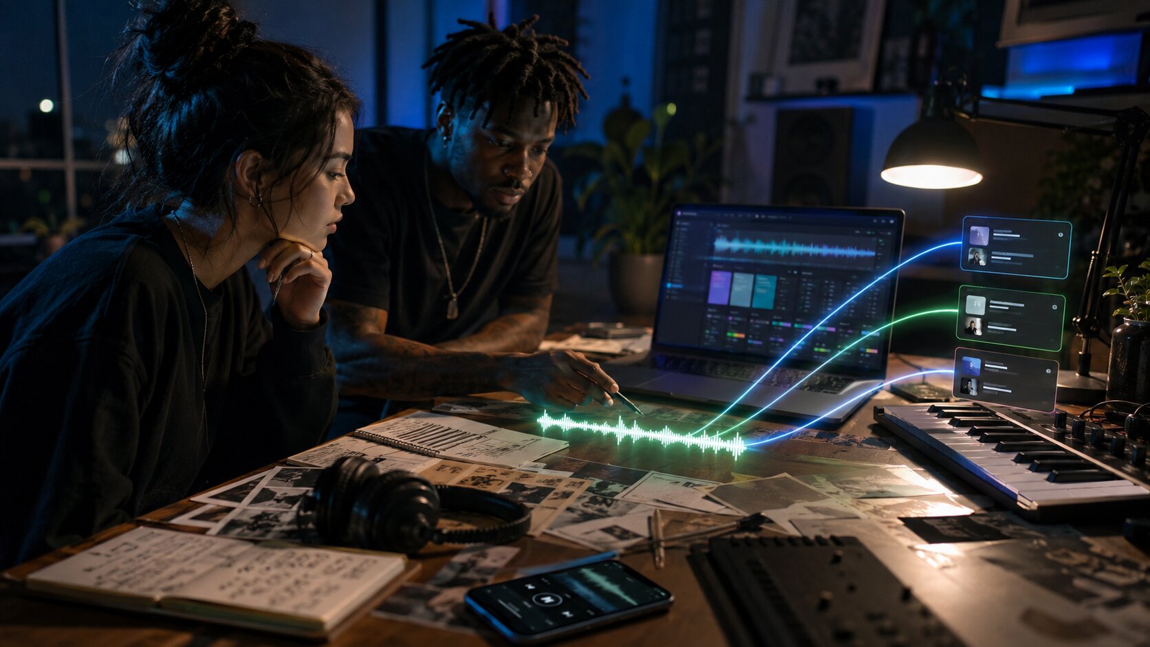 Independent musician planning a Spotify release campaign with visual assets
