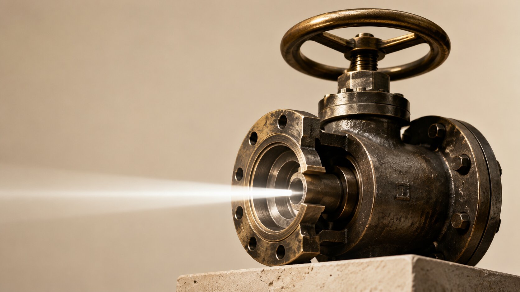 A single precision valve showing the exact point controlling the speed of a creative production process
