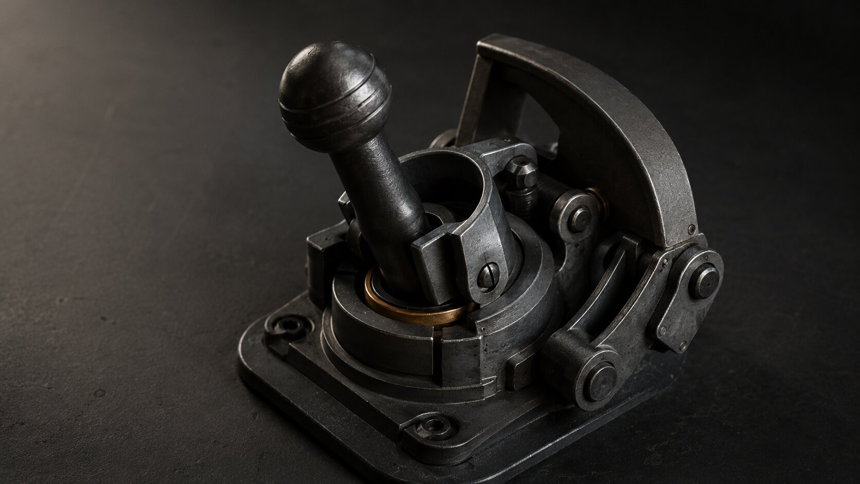 A single industrial selector mechanism uses progressively stronger physical interventions, representing the idea that feature guidance should become more intrusive only when the importance of the message justifies it.