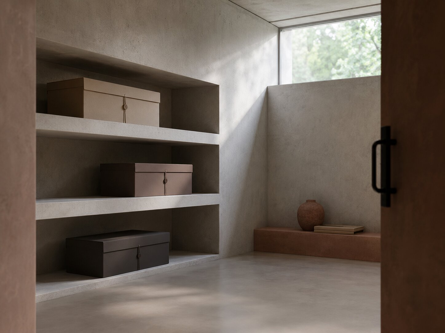 A quiet archive room representing organized AI asset decisions and revision history