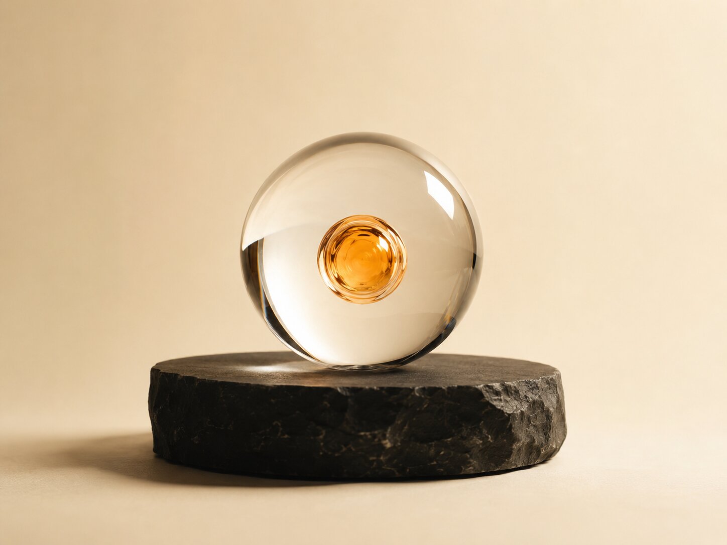 A single symbolic object showing an AI asset built around a clear creative promise
