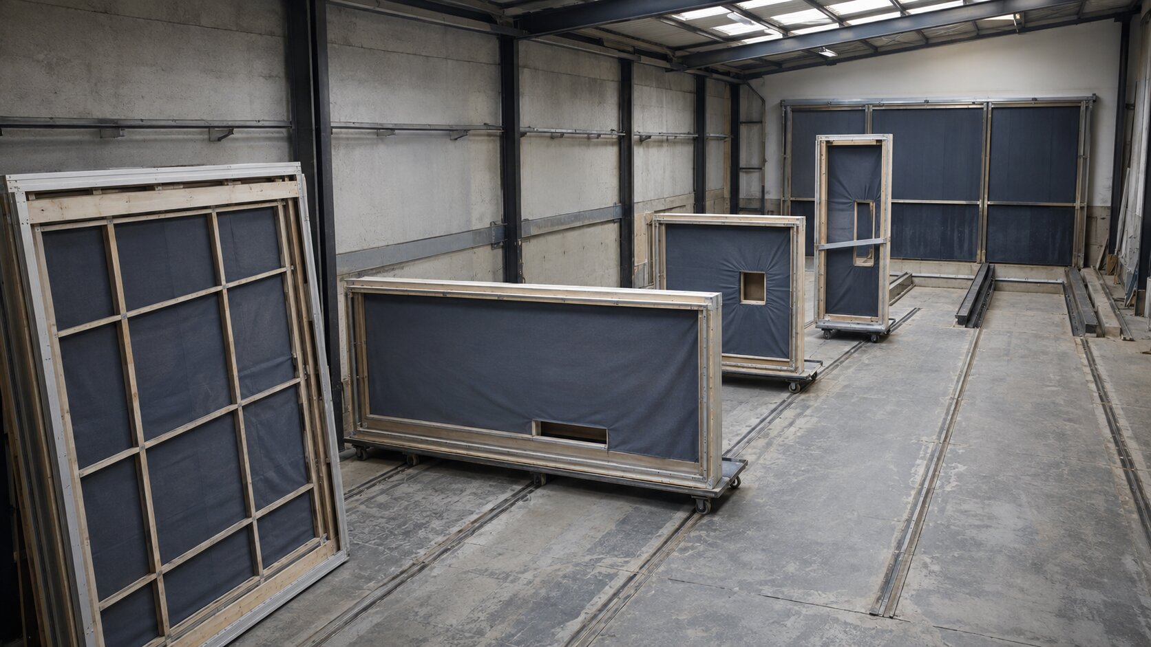 A production bay shows three large campaign structures drifting out of alignment because the shared calibration stage at the start of the workflow was left unused.