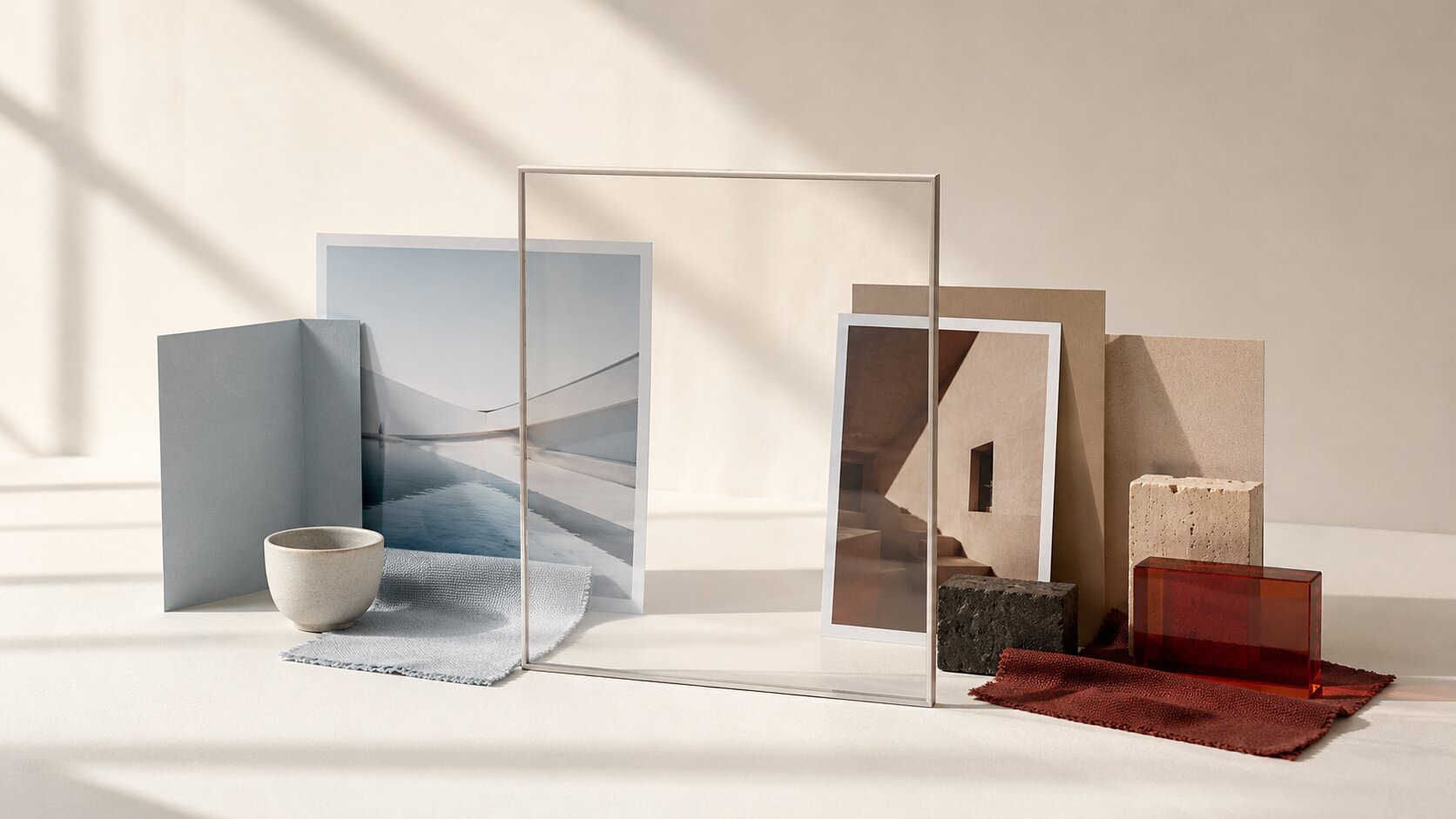 Two distinct photographic compositions remain visually separate while meeting inside one shared transparent frame, representing a co-branded campaign that connects both identities without blending them together.