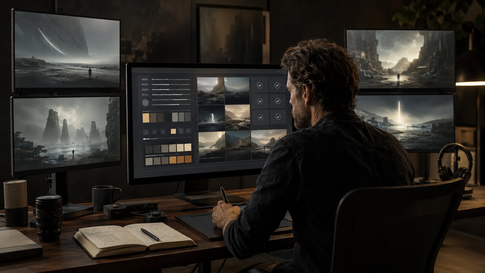 Creator reviewing a visual consistency system for AI-generated content