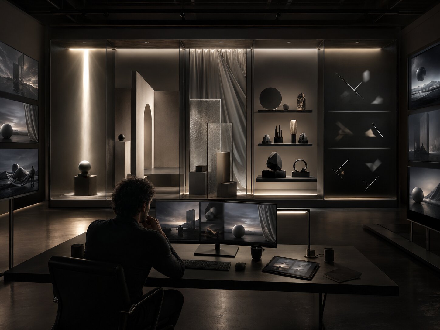 Visual laws system showing light space materials and symbols for an AI brand universe