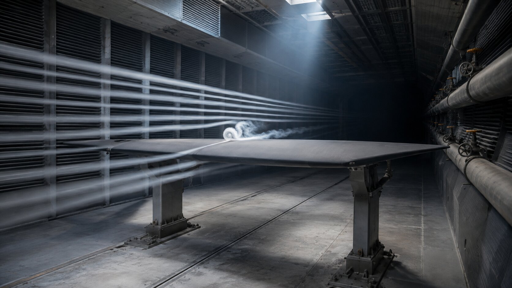 A controlled wind-tunnel test reveals one clear airflow disturbance around a wing while unnecessary effects remain suppressed, representing data storytelling that exposes the relationship that matters instead of decorating every available result.